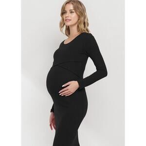 NEW HELLO MIZ double layer long sleeve nursing/maternity dress in black